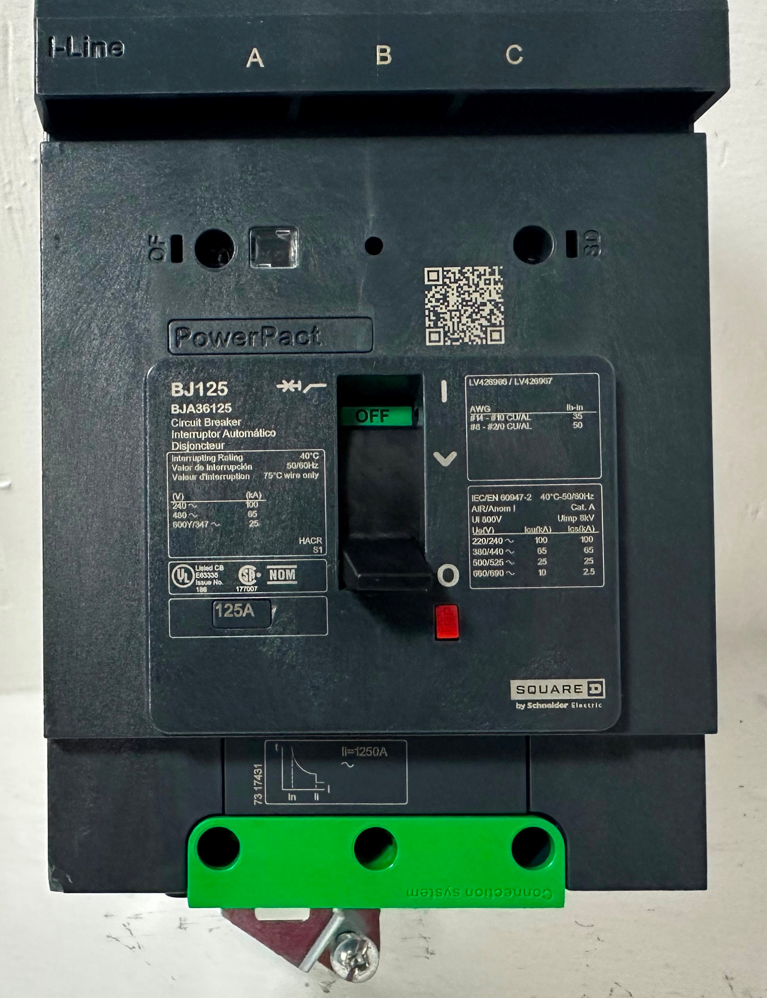 NEW Square D I-Line BJA36125 125A PowerPact Circuit Breaker BJ125 600V 125  Amp (EM4786-1)